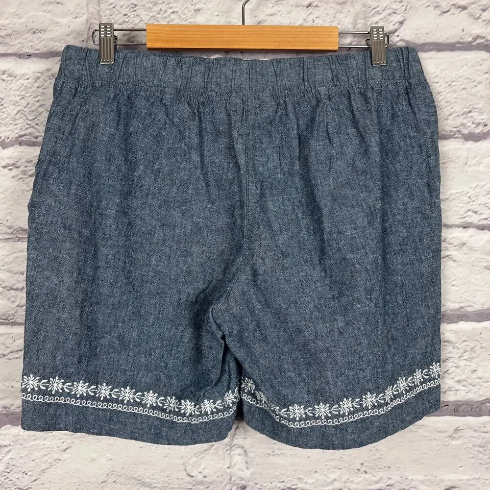 Talbots Womens 10 Coastal Resortwear Boho Linen Embroidered Pull On Shorts